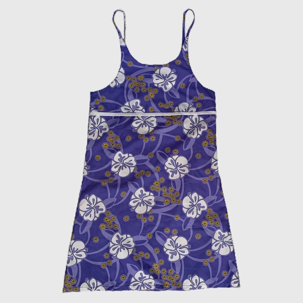 Vintage 90s Jazz Kids Purple & White Tropical Floral Print Sundress Size Girls L